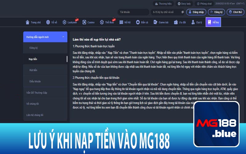 Lưu ý quan trọng khi nạp MG188